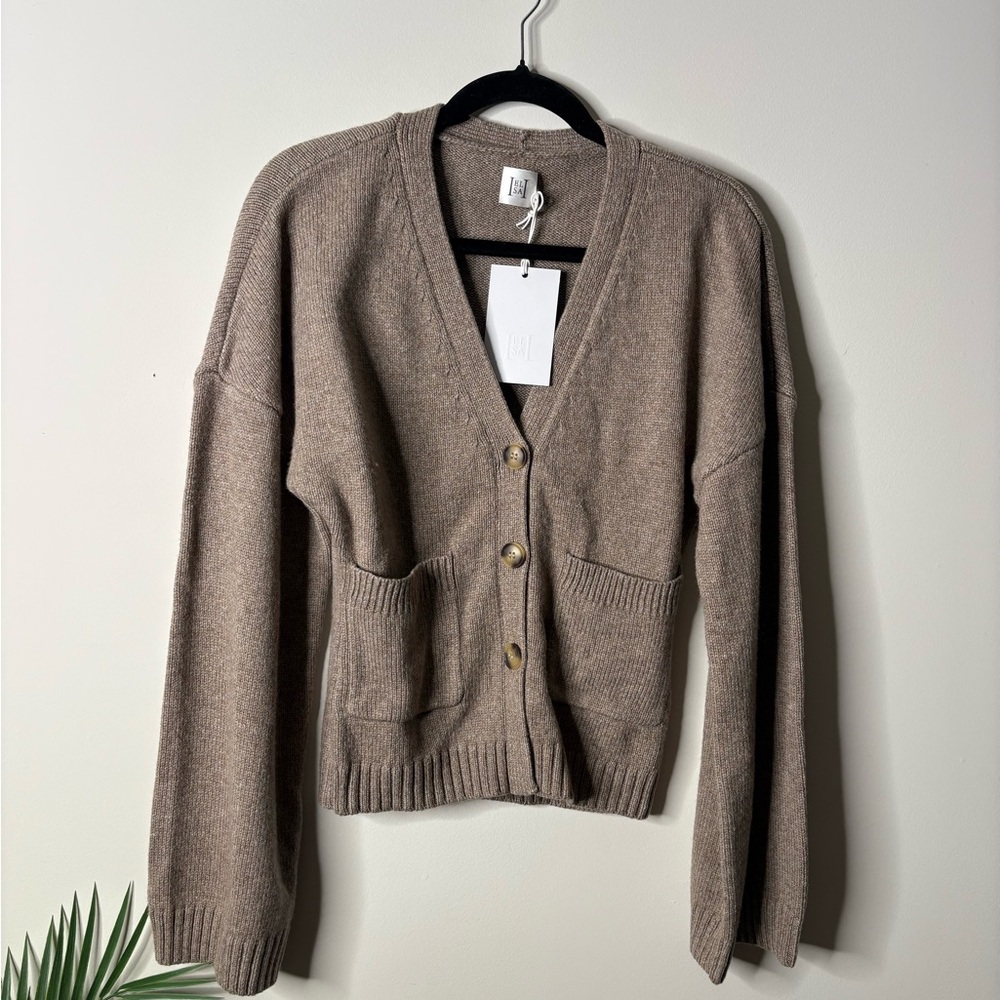 Helsa Sanna Cardigan Medium Taupe Wool Blend Button Up - Picture 4 of 9